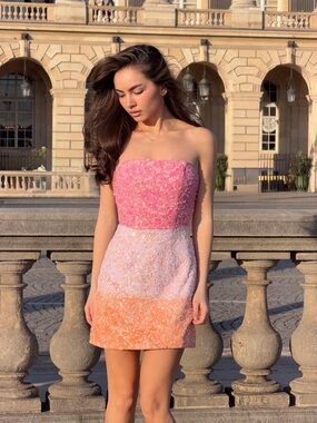 ELLIATT Lumira Sequin Lace Mini Dress in Pink Ombre - Pink/Peach Size S NWT